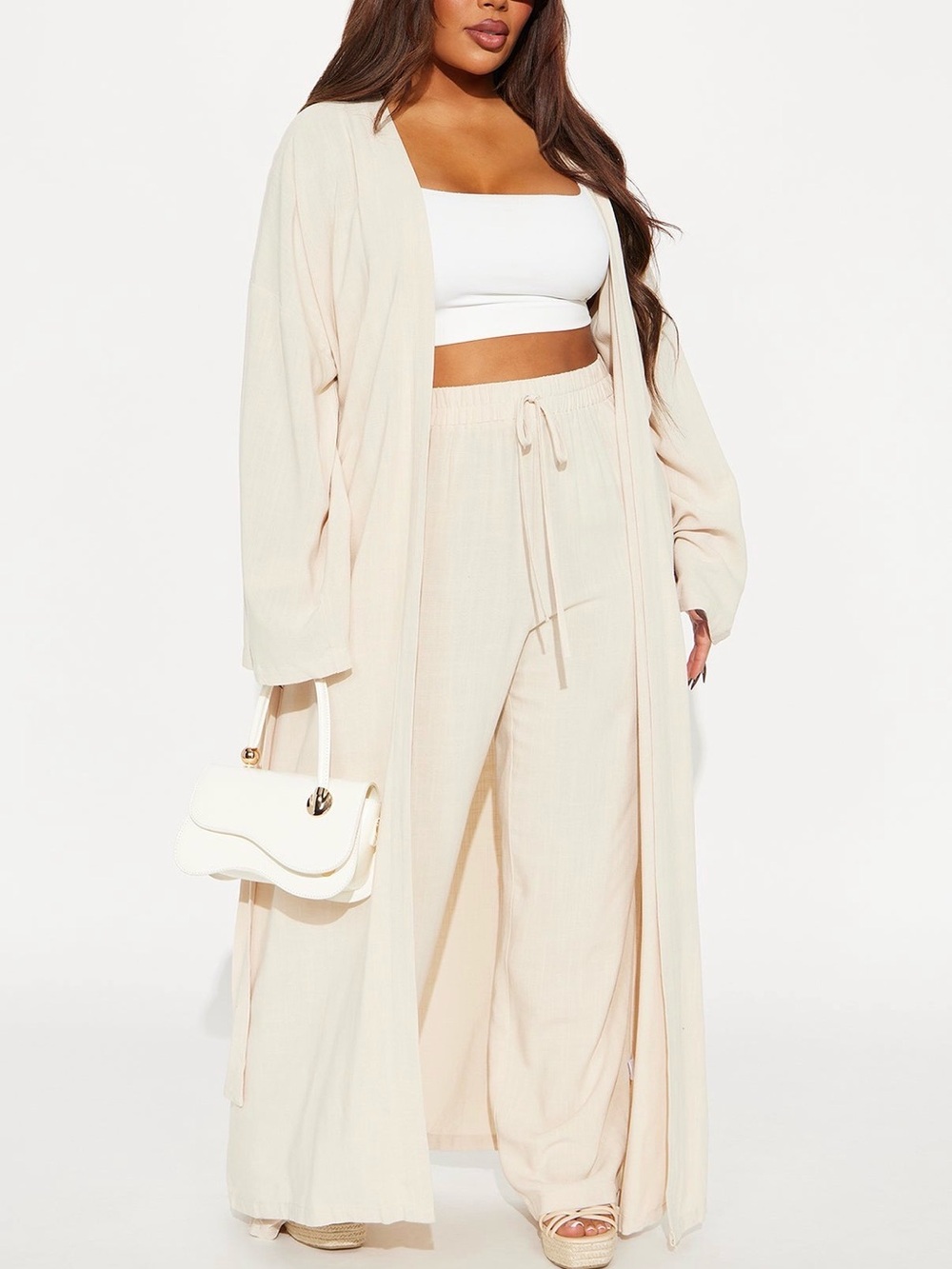 Vacay Vibe linen wide leg pant and long Kimono top